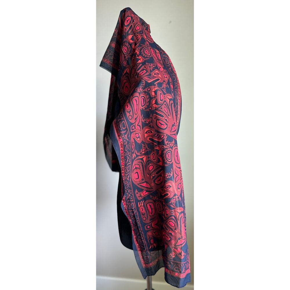 Jocelyn Wauge Red Navy Native American Printed Rectangular Scarf